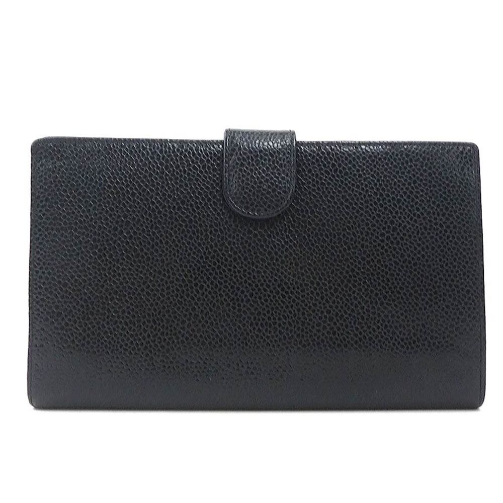 Chanel CHANEL Bi-fold Long Wallet, Caviar Leather, Black, Women's h32537a